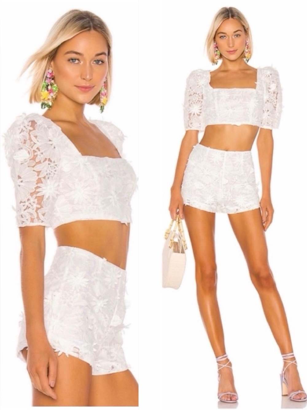 NEW 🇺🇸 LPA SET FLORAL 3D APPLIQUÉ CROP TOP & SHORTS